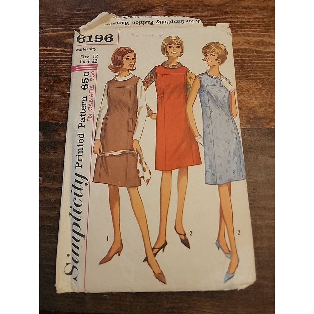 Simplicity Sewing‎ Pattern 6196 Maternity Sz 12 Bust 32_1965